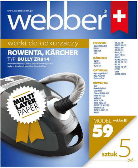 Webber Торби за прахосмукачка 5бр Съвместима с прахосмукачка Rowenta