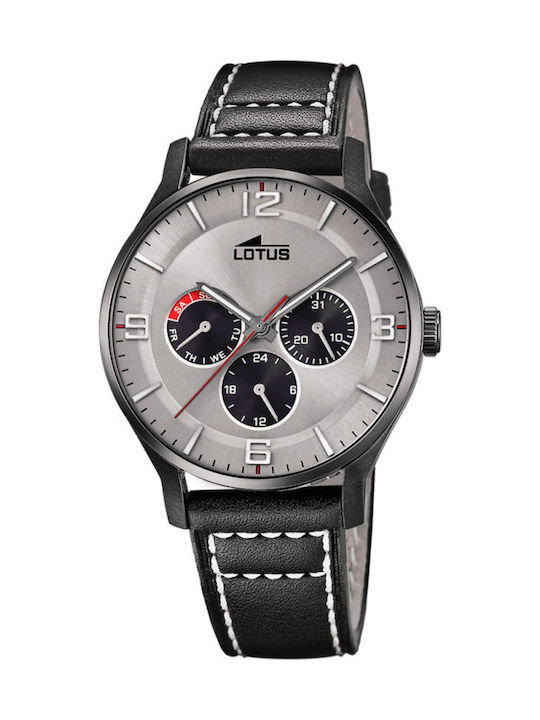 Lotus Watches Мъжки часовник на батерия с черна кожена каишка