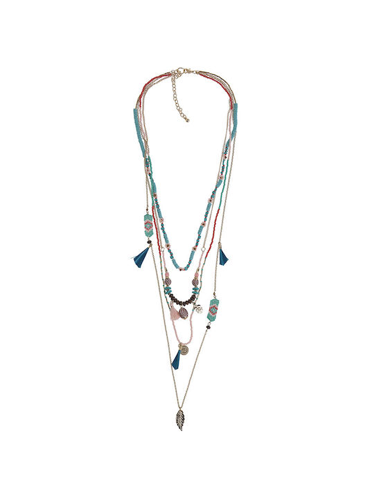 Turquoise Pink Gold Beaded Necklace