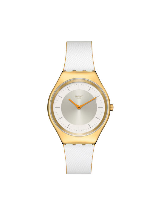 Swatch Ρολόι με Λευκό Δερμάτινο Λουράκι
