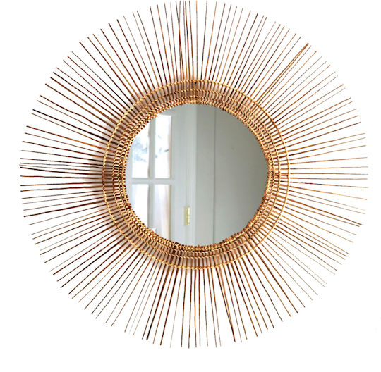 Freebox Wall Mirror with Beige Wooden Frame Diameter 85cm 1pcs