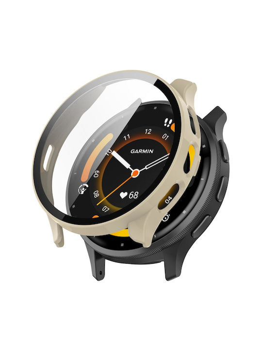 Garmin Venu 3s PC + Gehärtetes Glas Film Integrierte Uhrenhülle Elfenbein Weiß