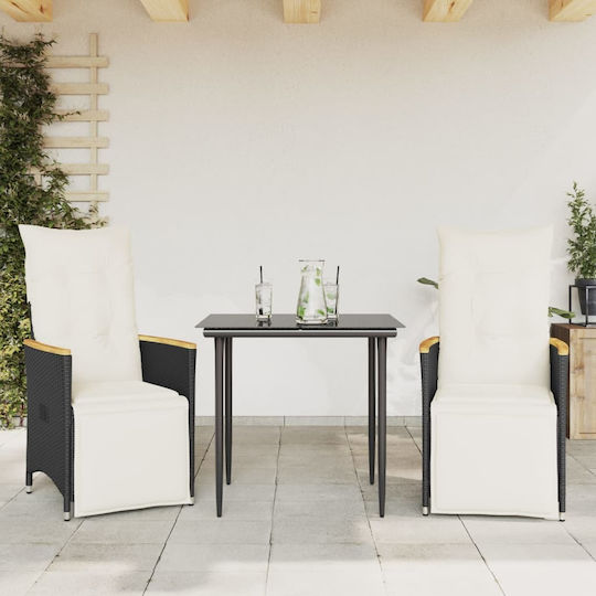Fotoliu de exterior Rattan Black cu pernă 2buc 49x50.5x85cm