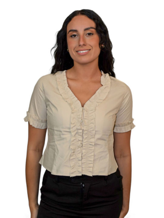 Morena Spain Kurzärmelig Damen Hemd Beige