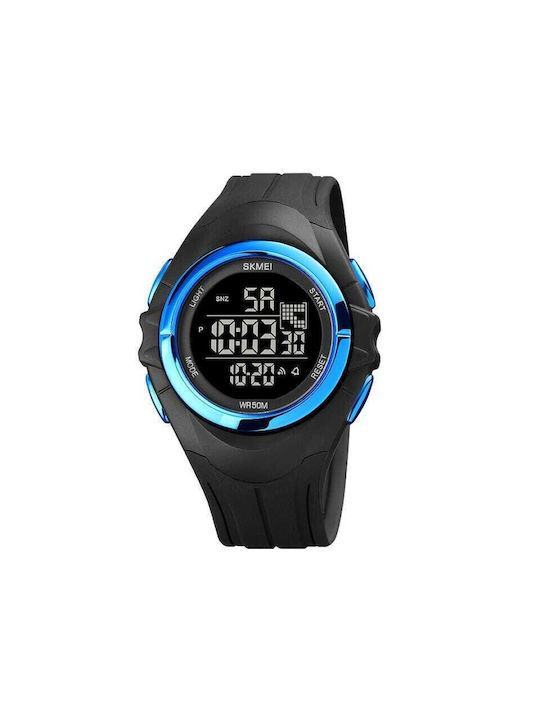 Skmei Digital Watch Battery with Rubber Strap Black Blue