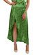 Satin,σατεν Rock Umschlag Blumen Parrot Green
