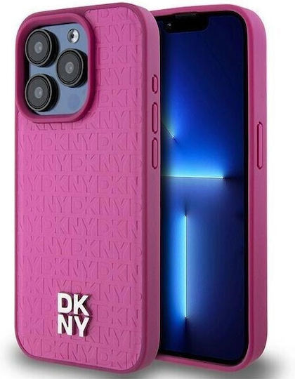 Dkny Pu Leather Repeat Pattern Stack Logo Magsafe Case Iphone 15 Pro Pink