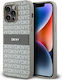 Carcasă din piele PU cu model repetitiv și dungi tonale DKNY pentru iPhone 14 Pro, bej