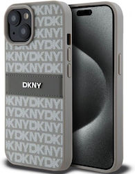 Dkny Pu Leather Repeat Pattern Tonal Stripe Case Iphone 15 Beige