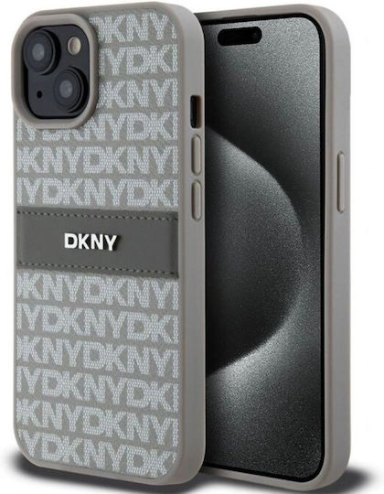 Dkny Pu Leather Repeat Pattern Tonal Stripe Case Iphone 15 Beige