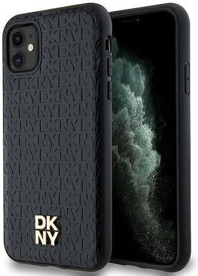 Carcasă MagSafe din piele PU cu model repetitiv și logo stivuit DKNY pentru iPhone 11, negru