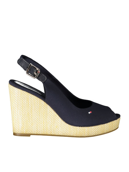 Women's Leather Ankle Strap Platforms Navy Blue