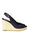 Women's Leather Ankle Strap Platforms Navy Blue