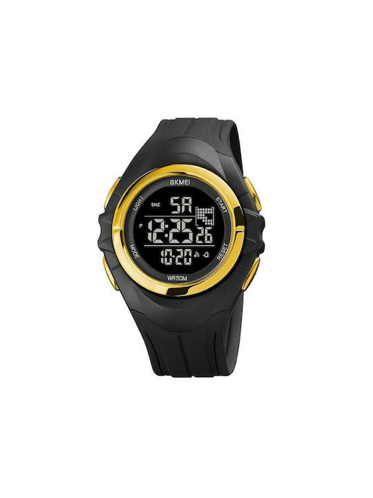 Skmei Digital Watch Battery with Rubber Strap Black Gold