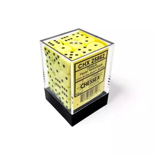 Chessex Block 36 Opaque 12mm D6 Dice Pastel Yellow Black