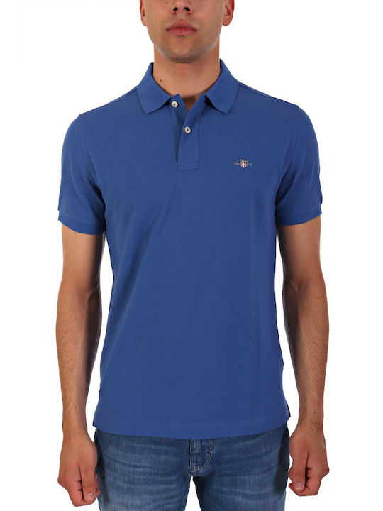 Gant Pique Bluza Bărbătească cu Mânecă Scurtă Polo Rich Blue