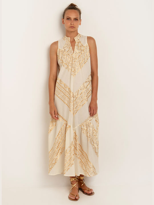 Greek Archaic Kori Maxi Rochie Natural/gold