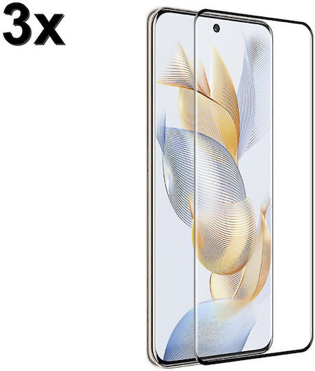 Techwave 5D Vollkleber Vollflächig gehärtetes Glas 3Stück Schwarz (Honor 80 Pro, Honor 90 Pro)