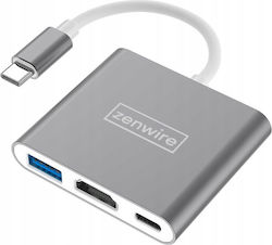 Adaptor Zenwire 3-în-1 Hub USB-C 4K HDMI PD MacBook Dex Zenwire