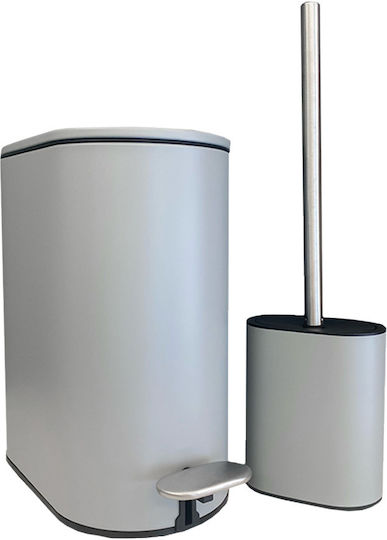 Sidirela Metallic Toilet Brush and Basket Set Soft Close 5lt Gray