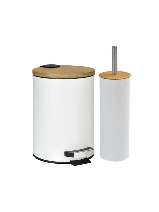 Sidirela Metalic Set perie de toaletă și coș de gunoi pentru baie 7lt Alb