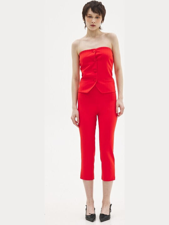 Erika Damen Stoff Capri Hose Rot