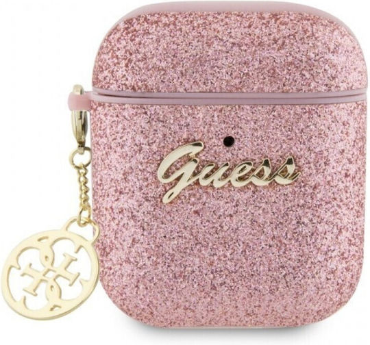 Guess "4g Charm Collection" Silicone Protective Case for Apple Airpods 1/2 Gold Hanging Ornament Glitter Purple Gua2glgshp