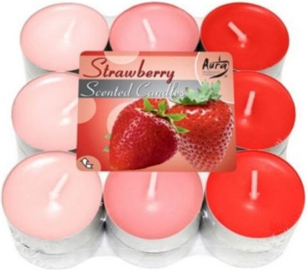 Bispol Tealights with Strawberry Scent in Red Colour up to 4 Hours Duration 18 Pieces
