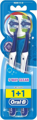 Oral-B Complete 5 Way Clean 40 1+1 Οδοντόβουρτσα Medium Μπλε - Μπλε 2τμχ