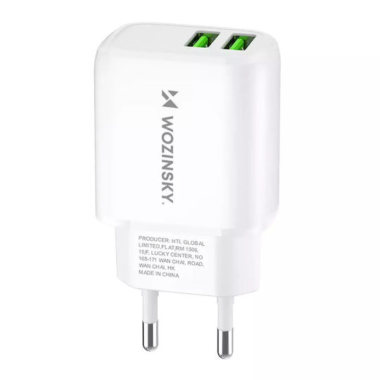 Wozinsky Încărcător Fără Cablu cu 2 Porturi USB-A Albς (CUWCW)