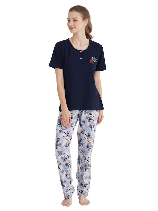 Sexen Summer Women's Pyjama Set Cotton Navy Blue