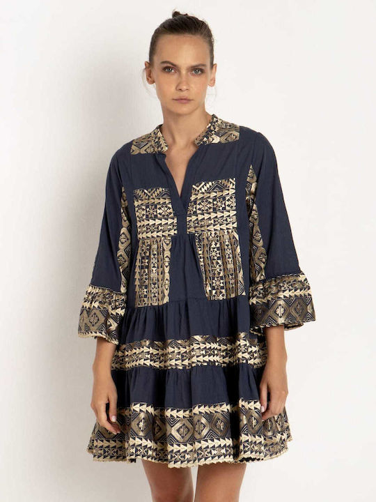 Greek Archaic Kori Sommer Mini Kleid Blau