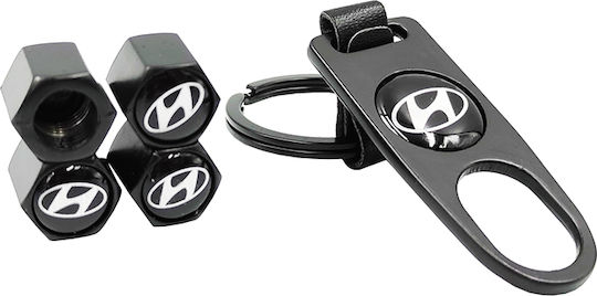 Ventilkappen für Autoreifen mit Logo Hyundai Schwarz 5Stück