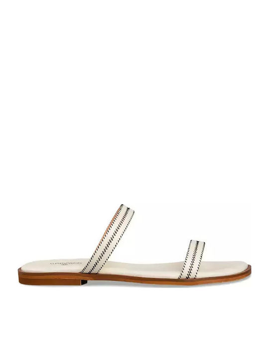 Leather Women's Flat Sandals in Beige Color