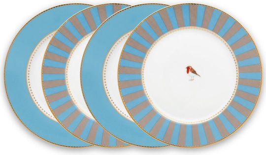 PiP Studio Love Birds Plate Shallow made of Porcelain Blue with Diameter 21cm 4pcs