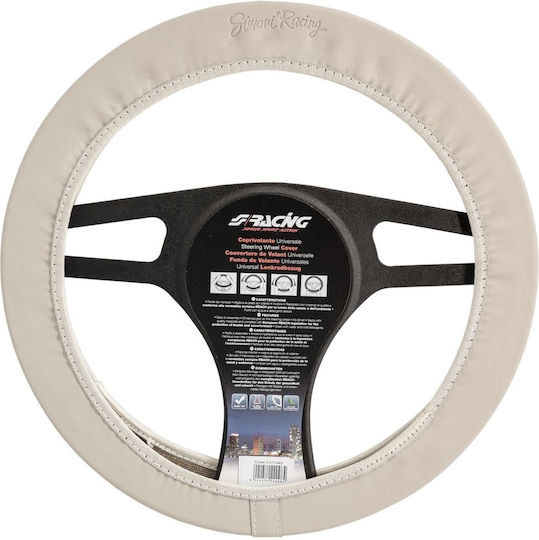 Simoni Racing Husă Volan Auto cu Diametru 30-37cm din Piele ecologică Bej cu Cusătură Bej