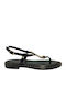 Leather Women's Flat Sandals in Black Color