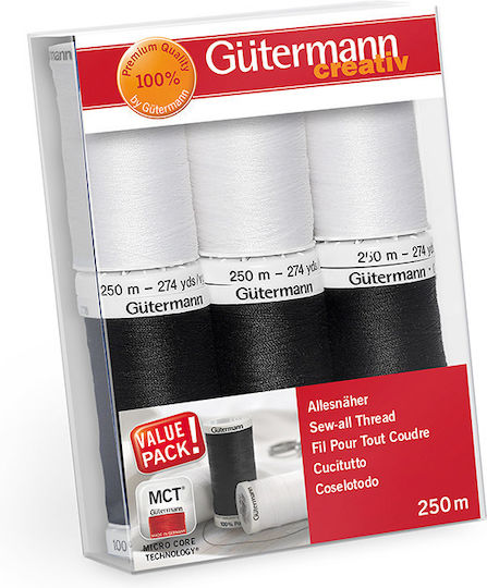 Set 6 Sew-all Thread Black White 734000-6 Gutermann