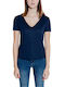 Jacqueline De Yong Women's T-shirt with V Neck Blue