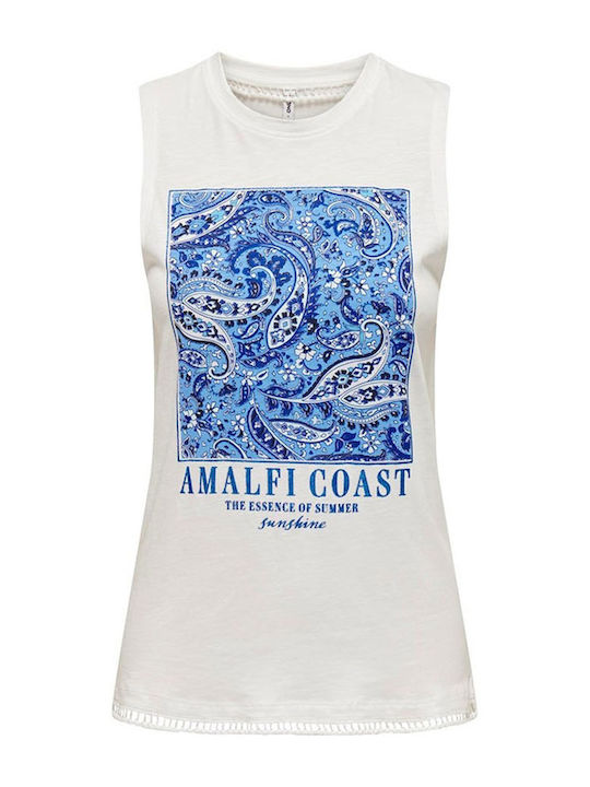 Only Women's Blouse Cotton Sleeveless Cloud Dancer-amalfi Blue