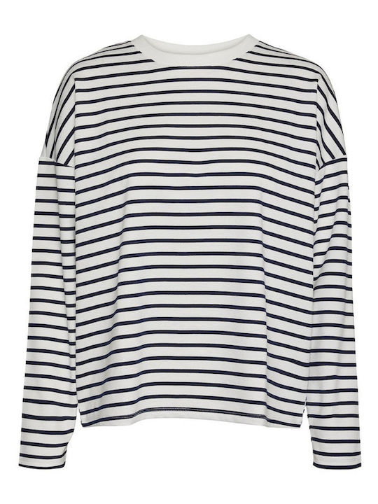 Vero Moda Damen Bluse Langärmelig Gestreift Snow White