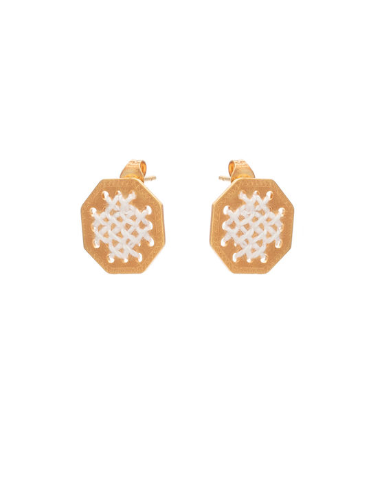 Pierced Earrings Motivo Gold White Brass