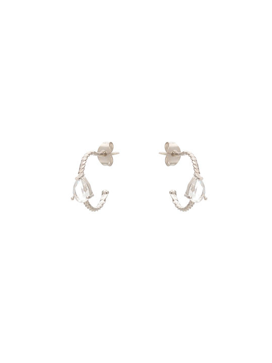 Hanging Earrings Half Zircon Silver White