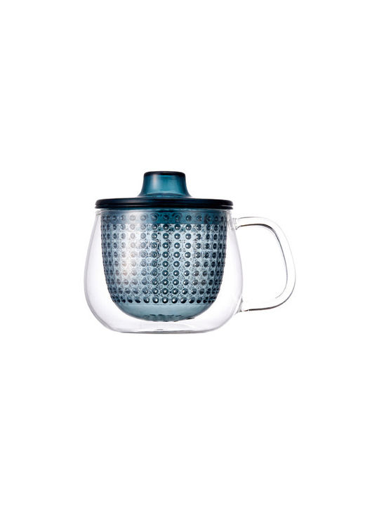 Kinto Teapot with Cup and Filter Glass Blue 350ml