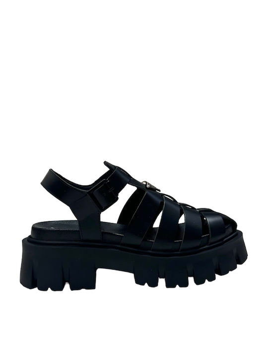 Tsakiris Mallas Leather Women's Sandals Black