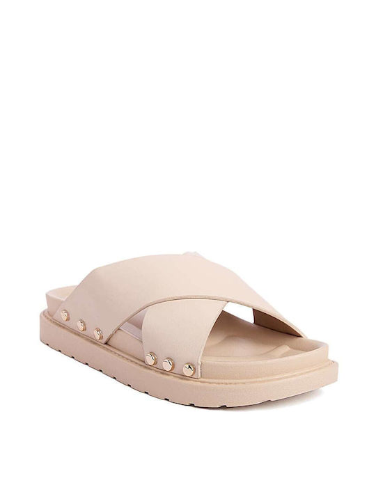 Keep Fred Synthetic Leather Crossover Women's Sandals Beige