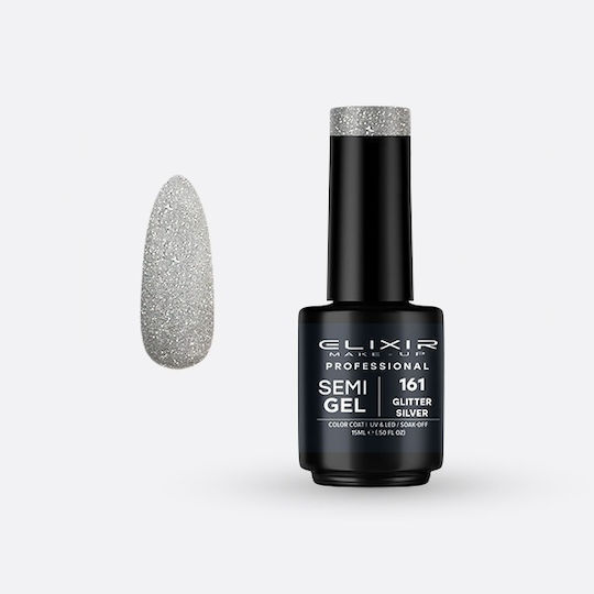 Elixir Semigel Halb-permanenter Nagellack Silver 161 mit Glitter 15ml 1Stück