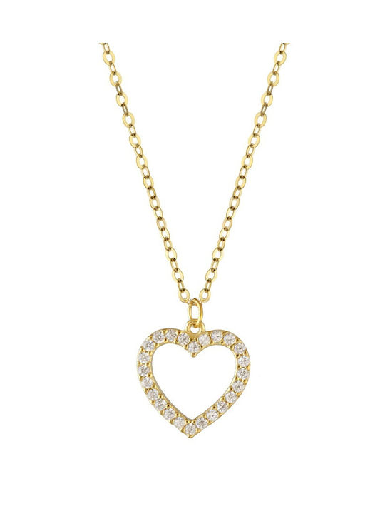 Necklace with design Heart from Gold 9 K with Zircon