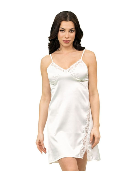 Miss Rosy Women's Satin Nightgown Ivory Lace