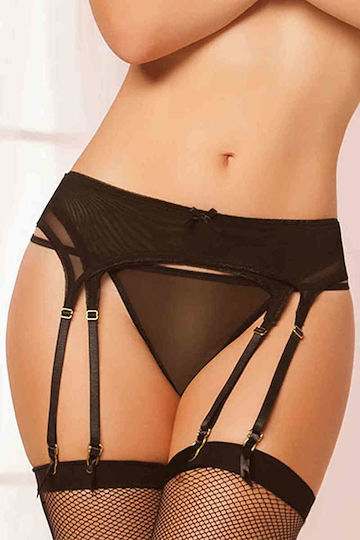 Merry See Belt & Thong Sexy Σετ Εσωρούχων με Ζαρτιέρες Μαύρο